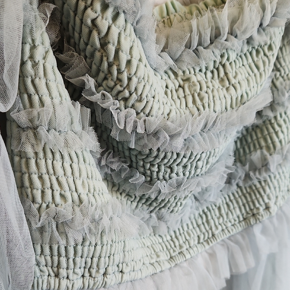 Mable Soft Blue Green Ruffled Whimsical Blouse - Picture 4 of 9